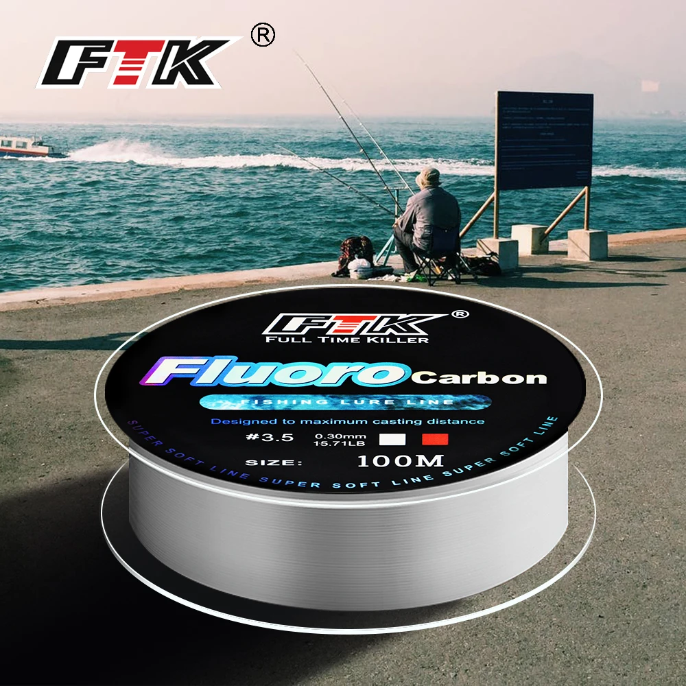 Ftk 100M Fluorocarbon Fishing Line 4.13-34.32Lb Fluorocarbon 100% Japan Fibra Di Carbonio Leader Carp Fishing Line Super Soft Line