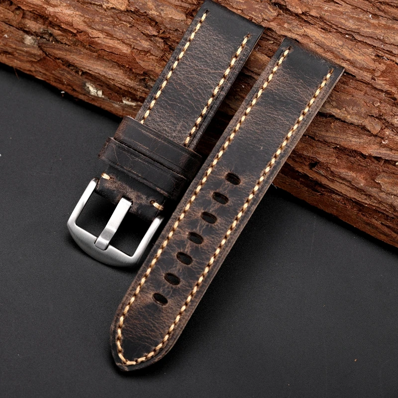 Cinturino In Pelle Spessa Grigia Addensata 20 22 24 26Mm Pelle Bovina Italiana Con Cinturino In Bronzo Per Cinturino Orologio Panerai
