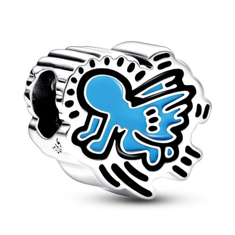 Original Moments Blue Baby Angel Bead Charm Fit Pandora 925 Sterling Silver Bracciale Bangle Gioielli Fai Da Te