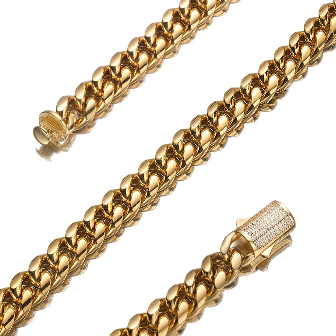 10Mm Nuovi Gioielli Alla Moda In Acciaio Inossidabile 316L Placcato Oro 18 Carati Miami Cuban Curb Link Chain Uomo Donna Collana Regalo Di Natale