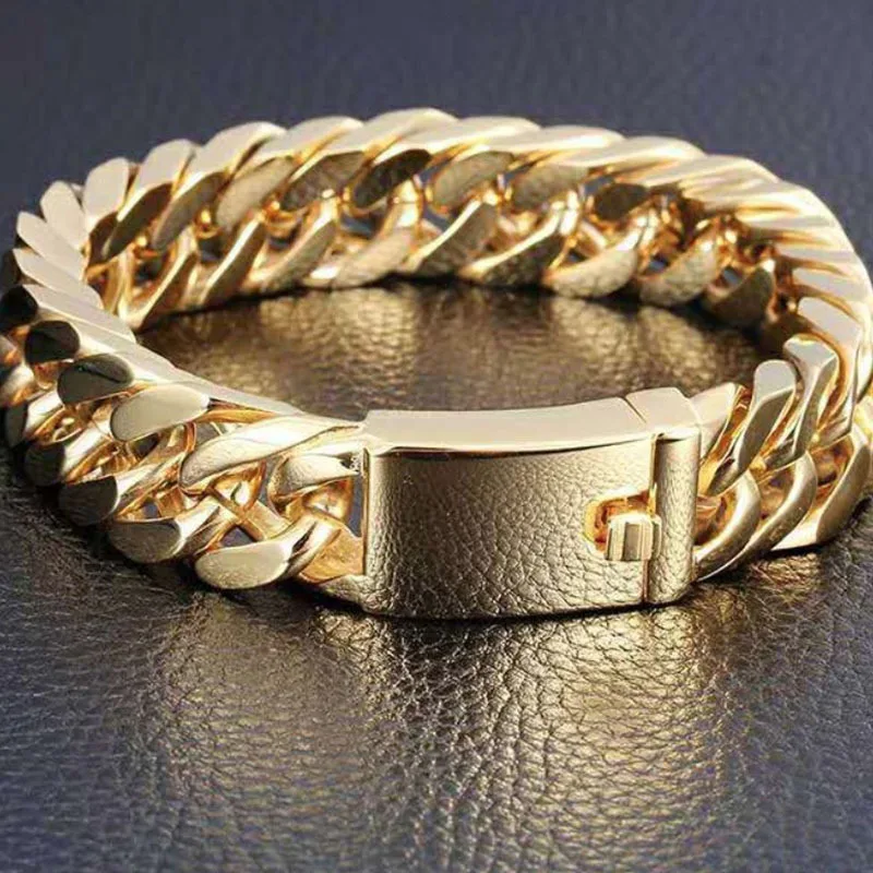 Feehow Hip Hop Rock Jewelry Logo Personalizzato Gratuito Nome Placcato Oro 18 Carati Miami Cuban Link Chain Bracciale In Acciaio Inossidabile Per Uomo