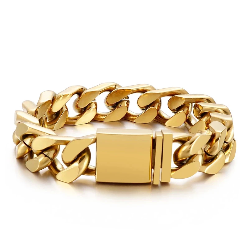 13Mm Punk Miami 18K Gold Plate Curb Cuban Link Chain Bracciale Uomo Donna Hiphop Rainbow Acciaio Inossidabile Fashion Bangle Jewelry
