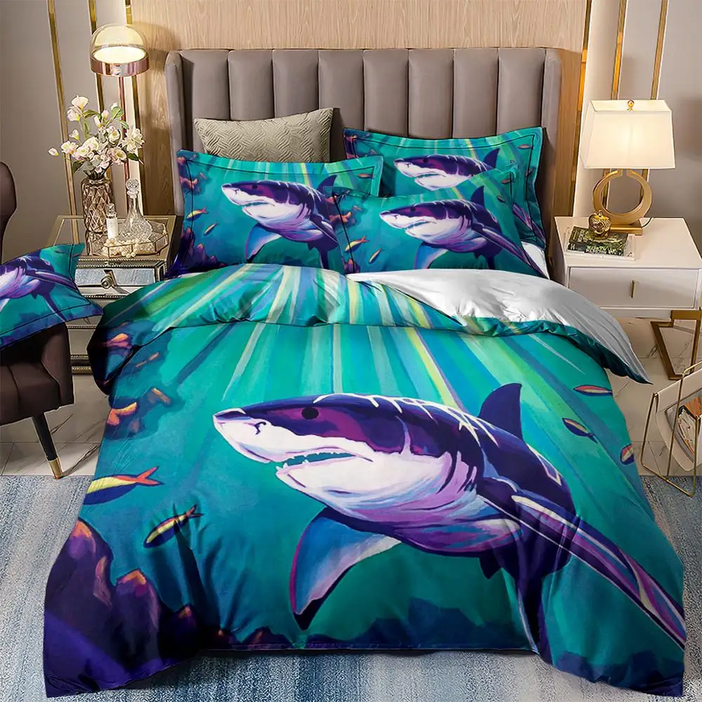 Wong Bedding Shark Fish Bedding Set Copripiumino Per Bambini Copripiumino Singolo Doppio Matrimoniale Queen King Bedclothes