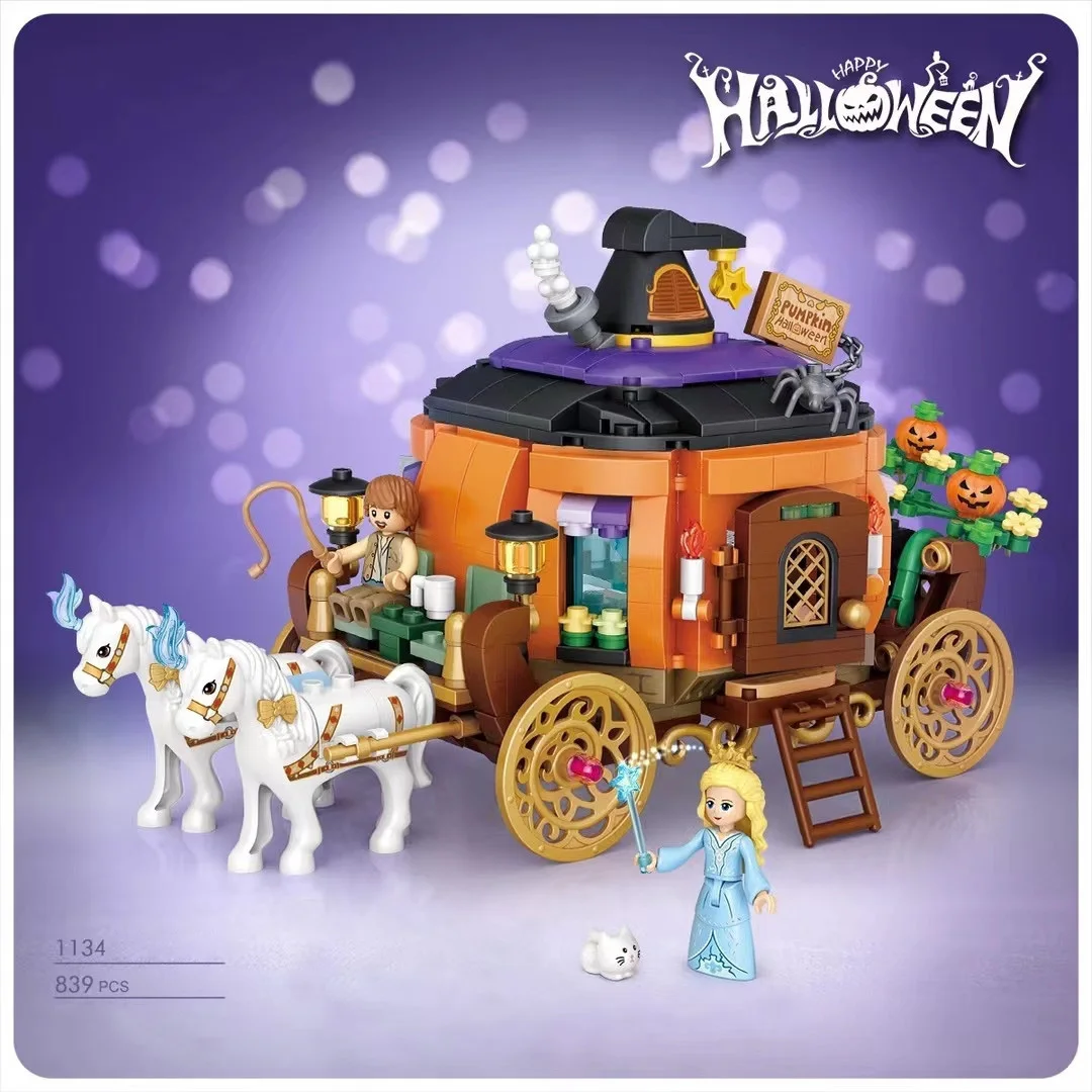 Creative Fairy Tale Story Mini Block Princess Pumpkin Carrier Building Brick Coachman Witch Figures Toys For Girls Gifts