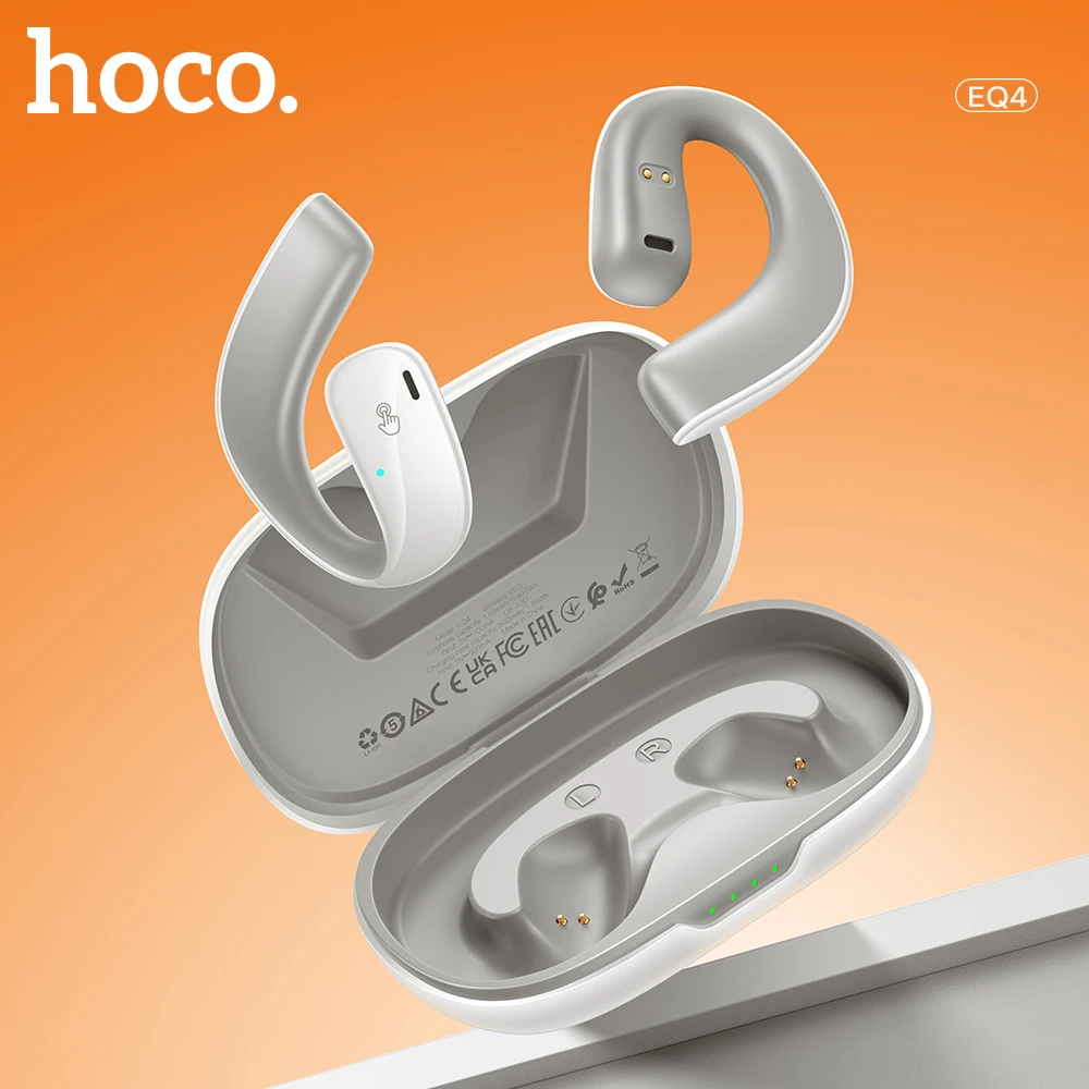 Hoco Eq4 Full Open Air Conduction True Wireless Bluetooth 5.3 Auricolare Hifi Stereo Touch Control Auricolari 14Mm Altoparlante Clip Per L'Orecchio