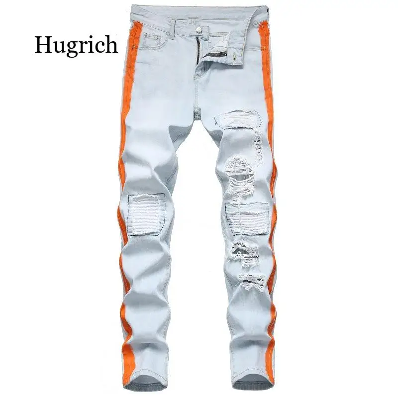 2021 New Mens Fashion Slim Jeans Skinny Moto Biker Jeans Casual Jeans Da Moto Dritti Pantaloni In Denim Distrutti Da Uomo