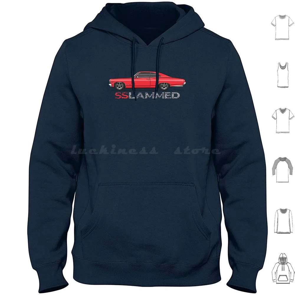 Slammed Red Hoodie Cotton Manica Lunga 67 1967 Chevy Impala Cabrio Coupe 427 Ss Super Sport V8 350 Custom 454 Lowrider 2