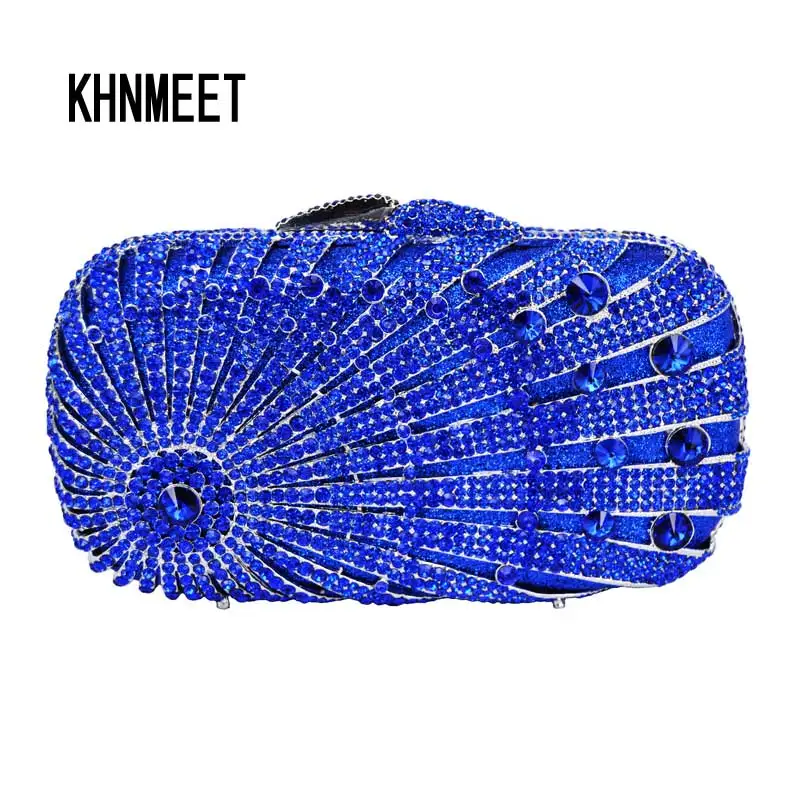Khnmeet Luxury Crystal Blue Clutch Women Party Bags Bling Pochette Ladies Royal Blue Evening Bag Dinner Bag Sc144
