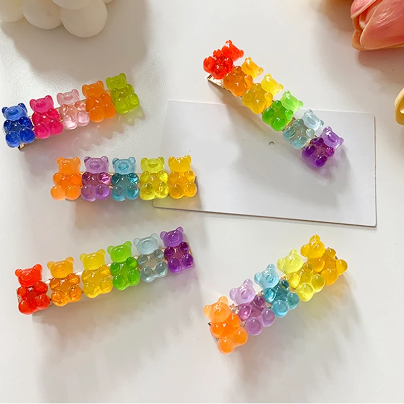 Cute Candy Color Little Bear Barrettes Colorful Little Bears Hair Clip Forcine Jelly Color Gummy Hair Clips Accessori Per Capelli