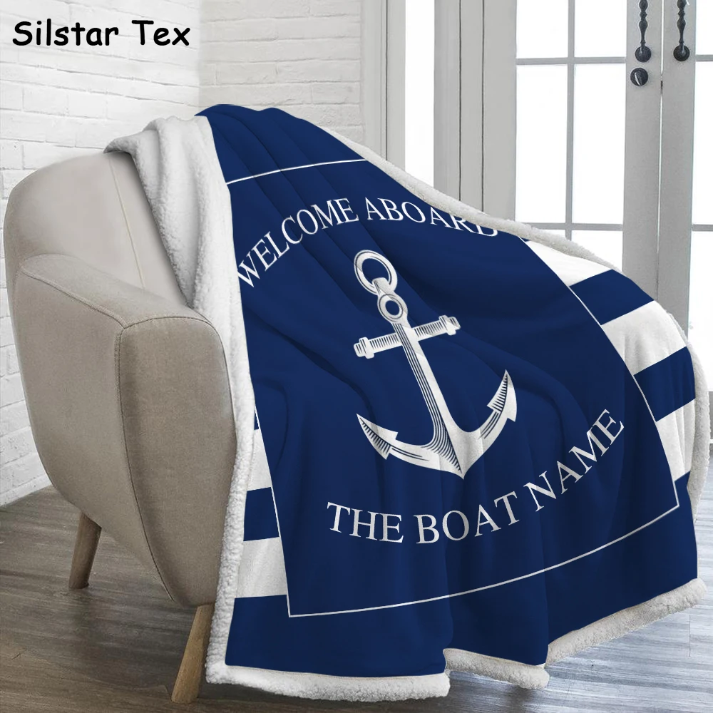 Silstar Tex Dark Blau Nary Muster Sherpa Decke Angepasst Nome Stich Bett Decke Tv Divano Abdeckung Bettdecke Auf Die Bett