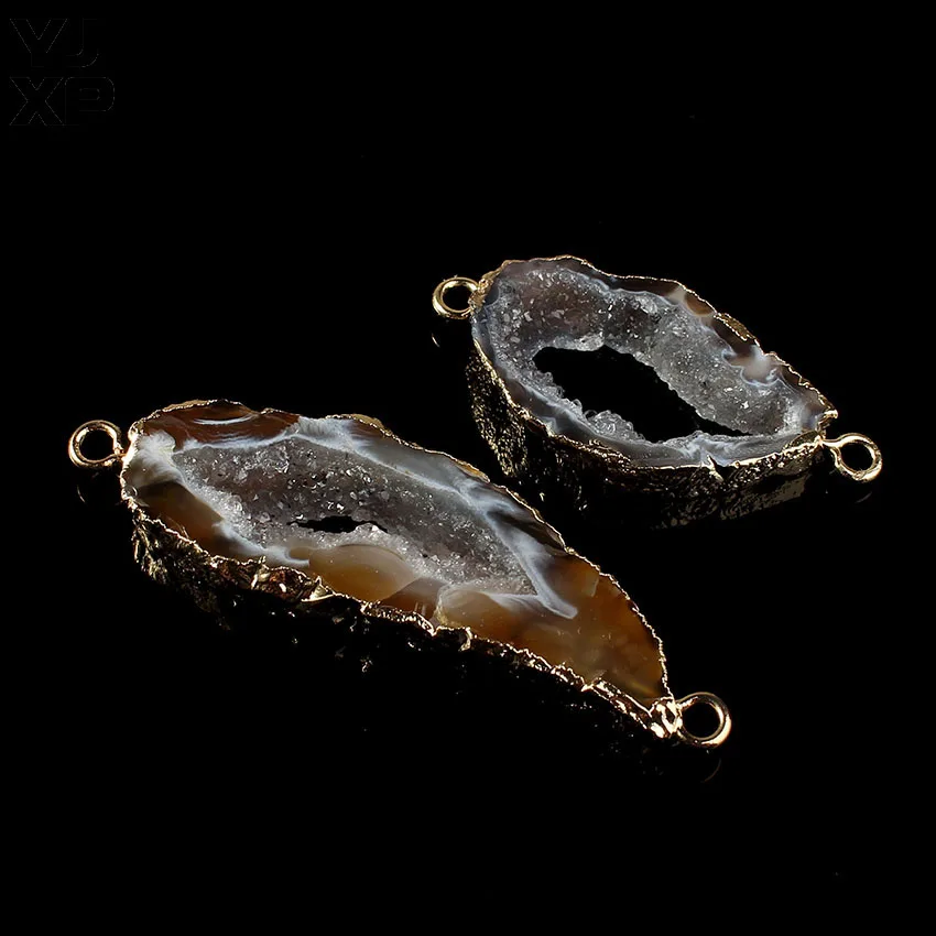 Yjxp Popolare Di Colore Dell'Oro Doppia Fibbia Naturale Agate Individuale Pietra Geode Fetta Pendente Di Fascino Dei Monili Per Il Regalo