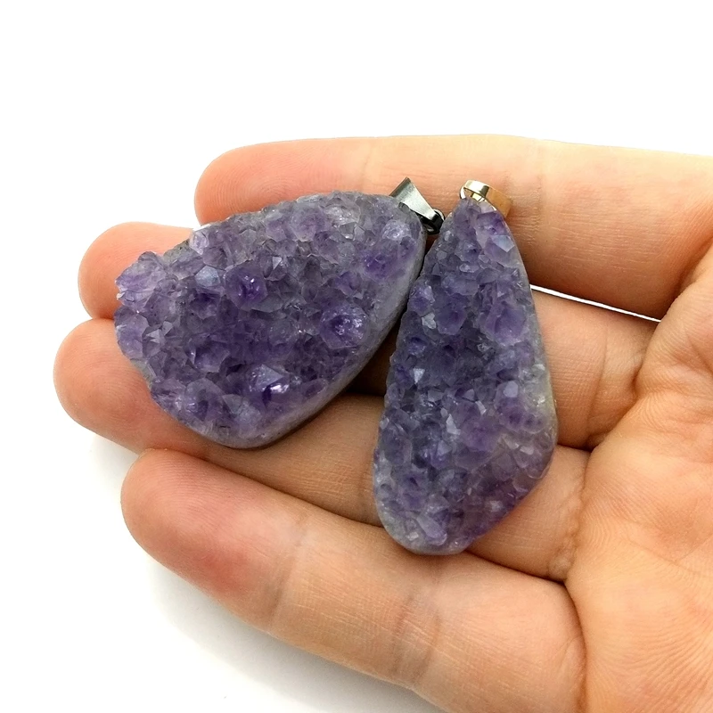 Ciondolo Druzy Ametista Grezza, Ciondolo Collana Drusy Di Cristallo, Gioielli Druzy Geode Di Pietra, Collana Di Ametista
