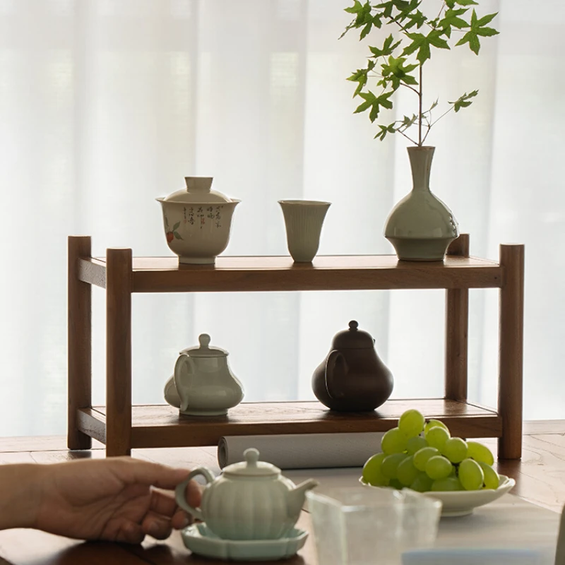 Ximu Workshop Old Yumu Desktop Portabicchieri Da Tè Piccolo In Legno Massello Bo Gu Frame Tea Set Storage Platform Tea Storage Rack