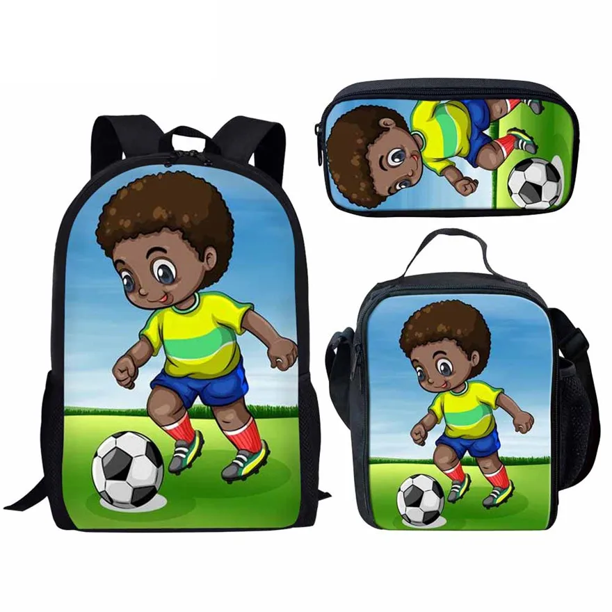 Cartoon Classic African Black Boys 3 Pz/Set Zaino 3D Print School Student Book Bag Laptop Daypack Con Lunch Bag Pencil Bag