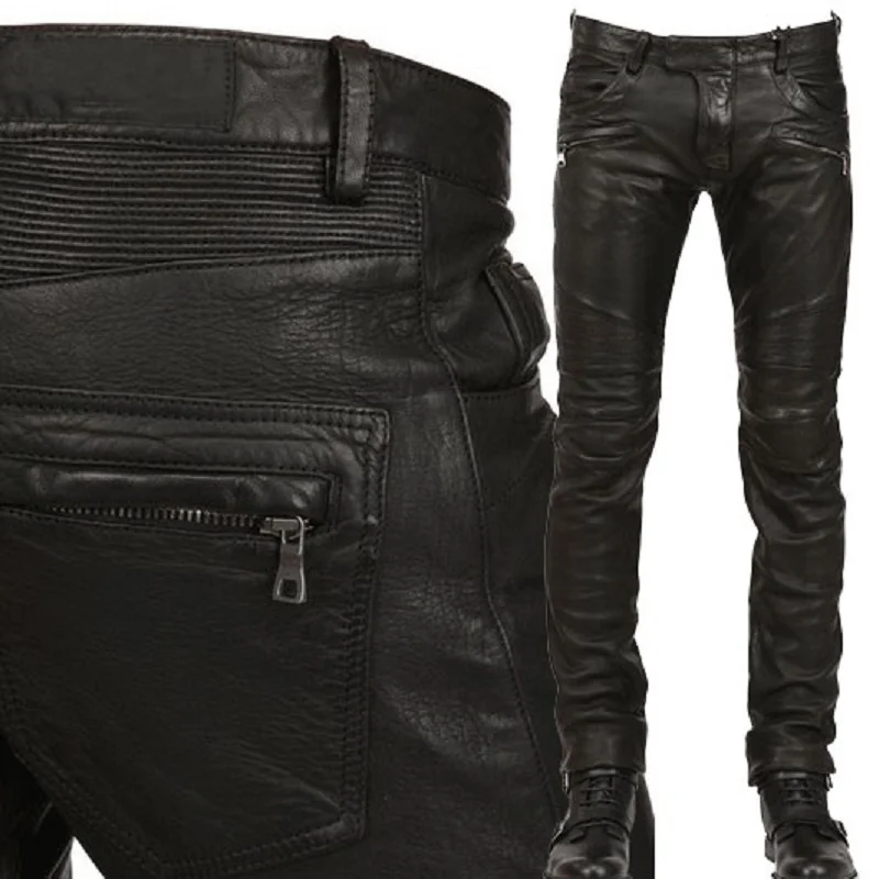 Men Motorcycle Leather Trousers Black Mens Pants Fashion Pu Leather Riding Waterproof Motor Biker Male Street Pants Oversized