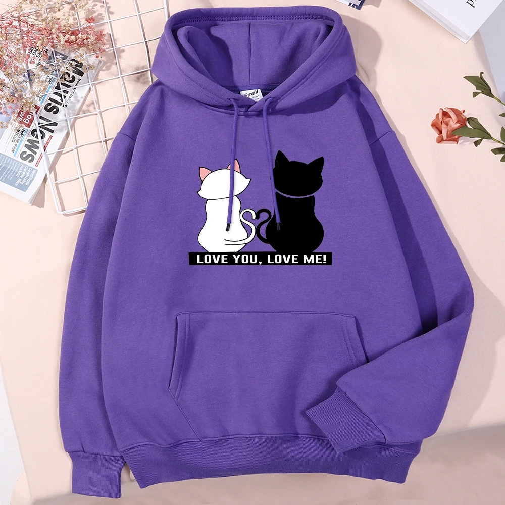Love You Love Me Gatti In Bianco E Nero Autunno In Love Man Hoody Pullover A Maniche Lunghe Campus Soft Sportswears Abbigliamento Casual Allentato