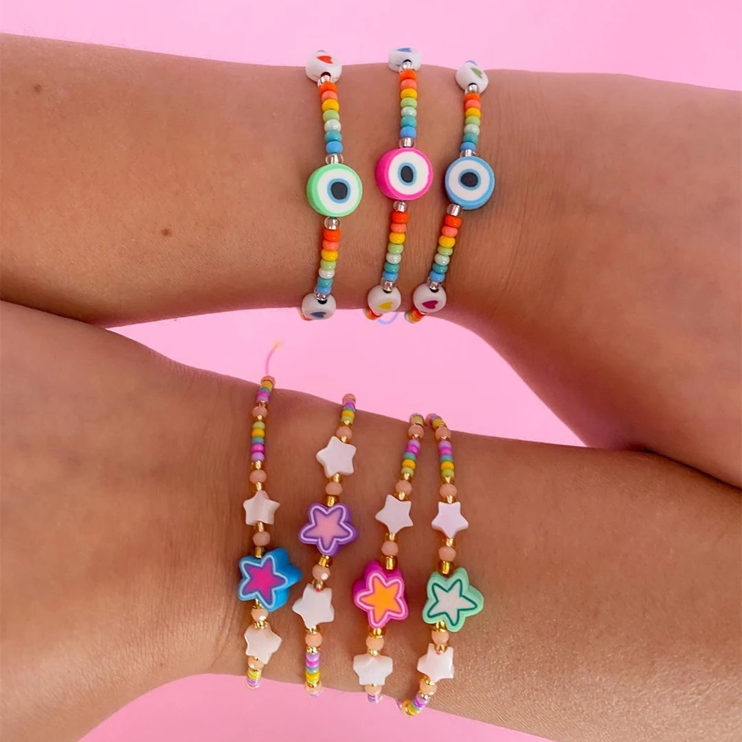 Go2Boho Shelly Star Bracciale Eye Beads Polymer Clay Charm Braccialetti Colorati Con Perline Per Le Donne Impilabili Gioielli Bulk