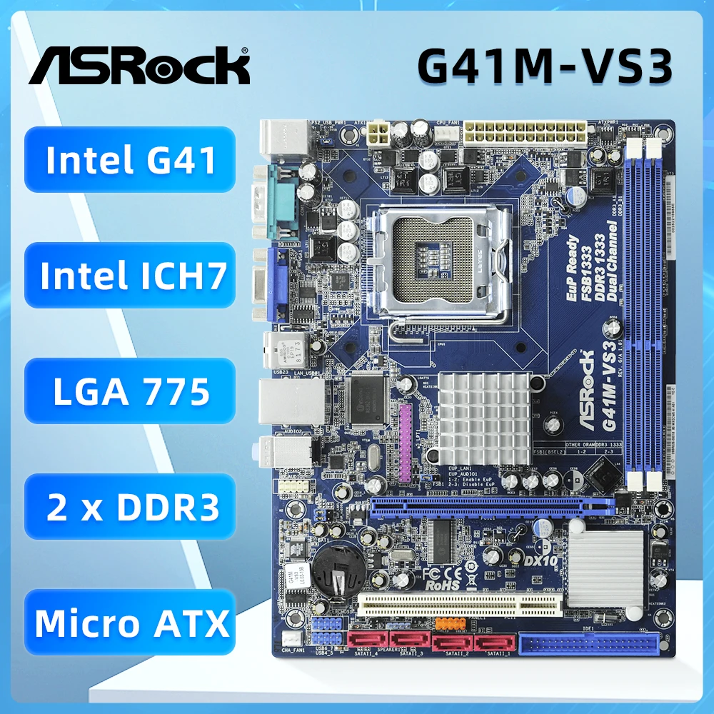 Scheda Madre Usata G41M-Vs3, Supporto Processore Fsb1333/1066/800/533 Mhz Dual Channel Ddr3 1333(Oc) 4 X Sata2 3.0 Gb/S