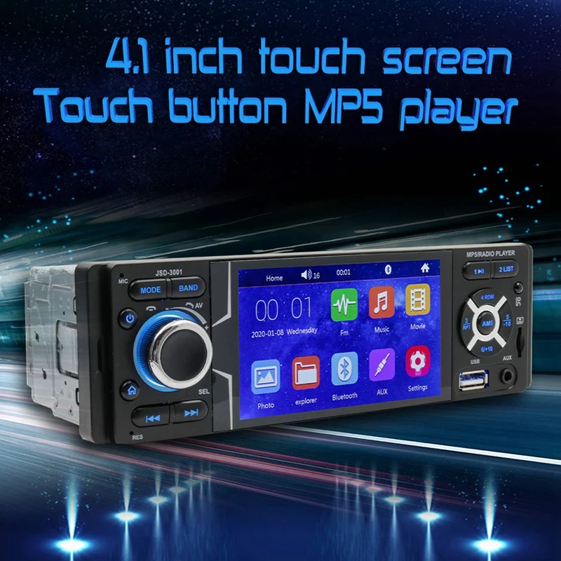 1 Din Autoradio Lettore Video Multimediale Jsd-3001 Schermo Di Contatto Da 4.1 Pollici Bluetooth Aux Auto Stereo Radio