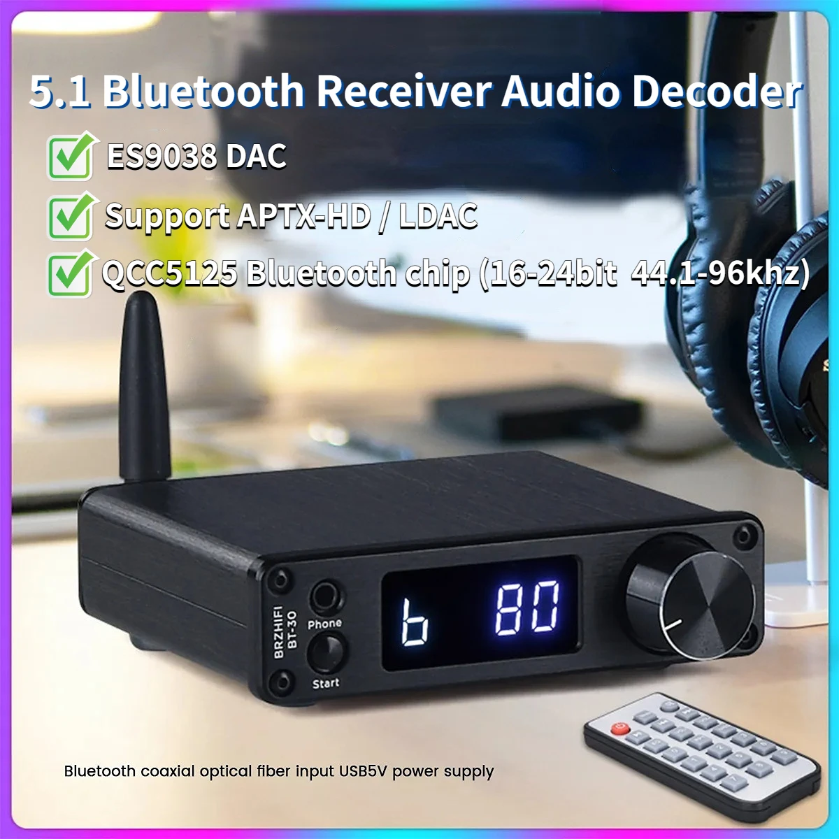 Es9038Q2M Dac Qcc5125 Scheda Dac Bluetooth Aptx-Hd Ldac Dac Hifi Audio Sound Decoder 5.0 Ricevitore Bluetooth Per Amplificatori