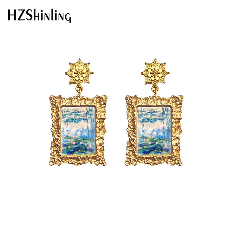 2020 New Water Lily Orecchino Monet Fiore Pittura Orecchini Pendenti Mandala Charm Gioielli Vintage Cupola Di Vetro