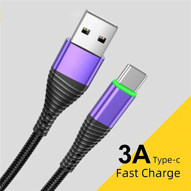 Led Lighting Micro Usb Type C Usb 3A Fast Charging Wire For Samsung Galaxy S10 Plus Xiaomi Mi9 Huawei Usb C Type-C Charger Cord
