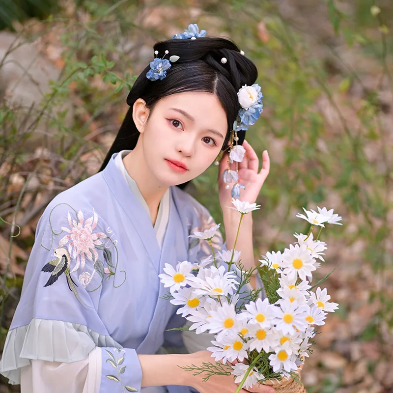 Hanfu Dress Up Headwear Hair Clip Handmade Antique Flower Hairpin Tassel Ladies Headdress Beach Bride Wedding Hair Accessories