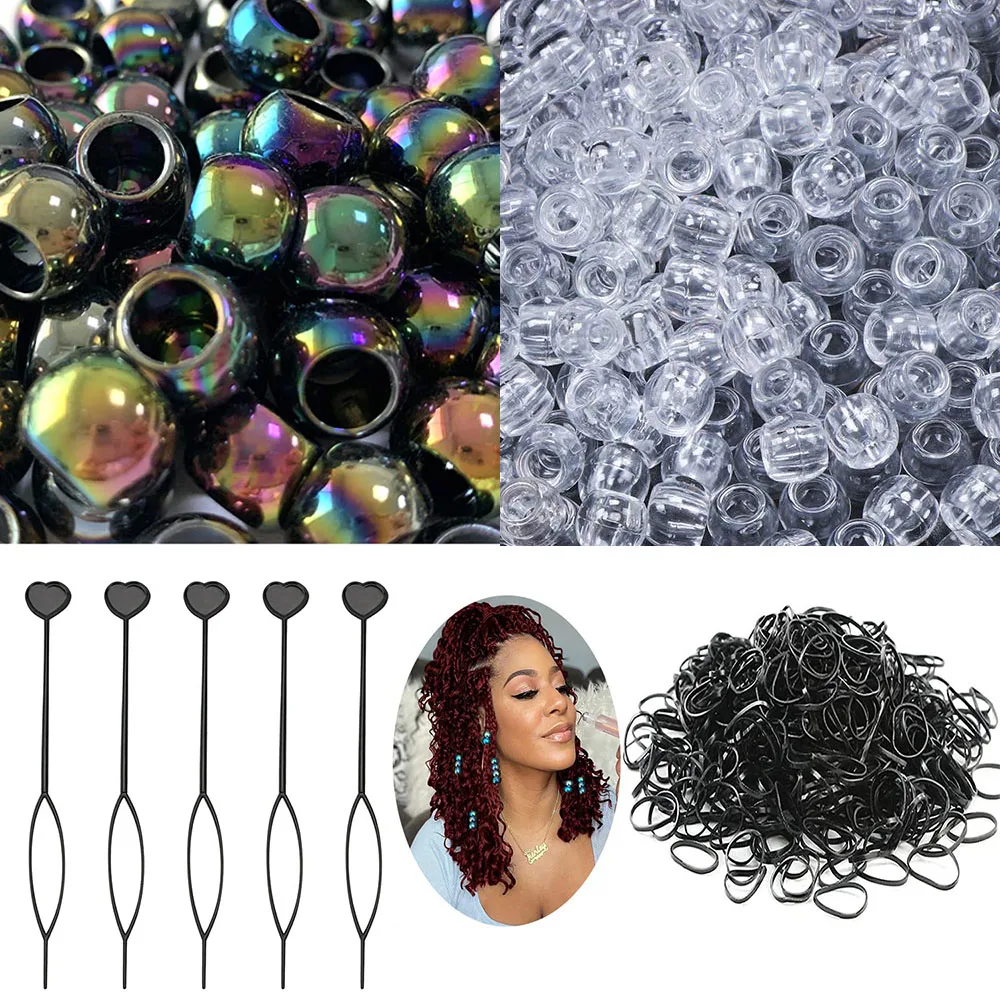 50Pcs Nero Pony Hair Beads Kit Per Trecce Ragazze Tra Cui 50 Pz Mini Elastici Elastici Elastici Rapidi Beader Per Donne Ragazze