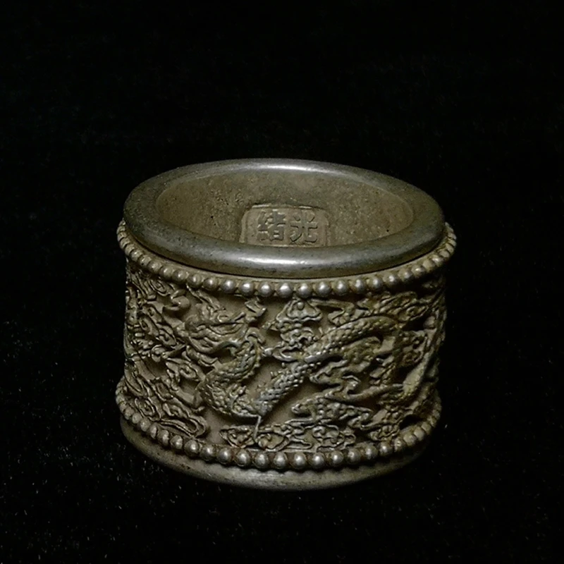 Cina Tibet Argento Intaglio A Due Piani Dragon Phoenix Thumb Ring Collection Gift