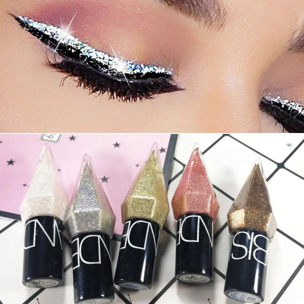 5Colors Eye Shadow Pearlescent Diamond Eye Shadow Liquid Paillettes Makeup Smooth Mini Fine Brush Eyeliner Shine And Head