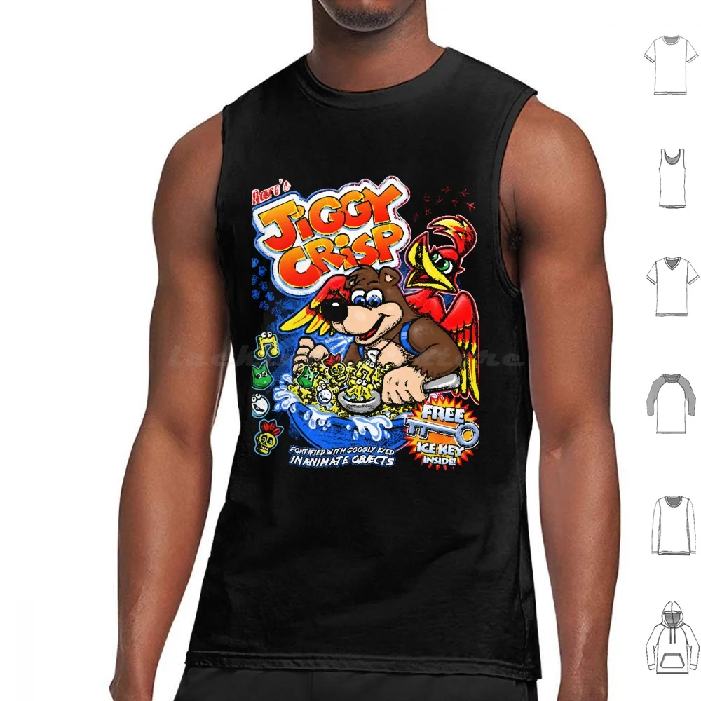 Jiggy Crisp Canotte Stampa Cotone Banjo Tooie Cereali Gaming Humor N64 Retro Videogiochi Vintage