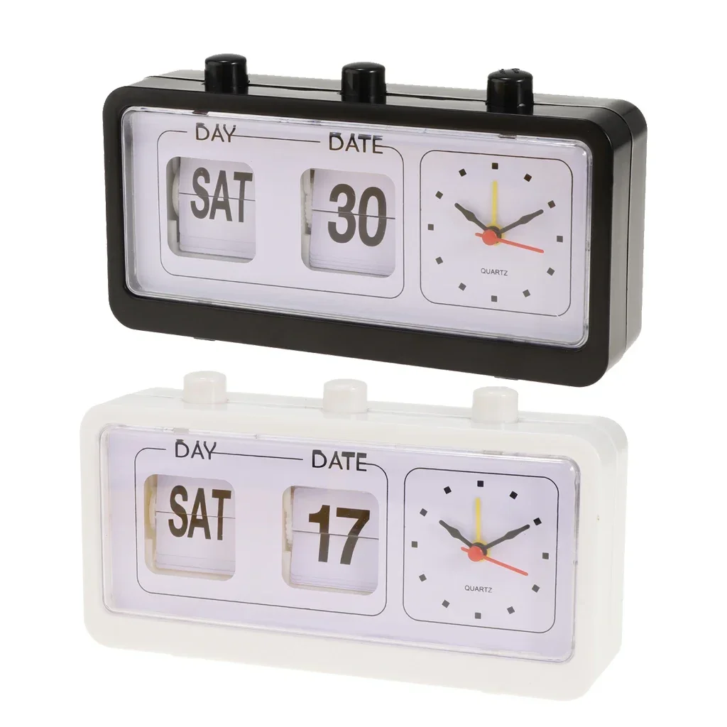 1Pc Vintage Retro Quarzo Sveglia Flip Calendario Display Orologio Giorno Data Ora Display Orologio Per La Decorazione Della Camera Da Letto Di Casa