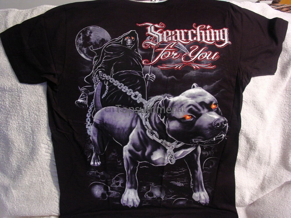 Grim Reaper Pitbull Skull Teschi Luna Alla Ricerca Di Te T-Shirt Shirt
