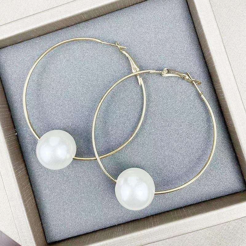 Fnaf 2 Rupee Item Gothic 16Mm White Pearl Beads Muslimfemale Big Circle Geometry Drop Hoops Singolo Orecchino Donna Ragazza 50Mm