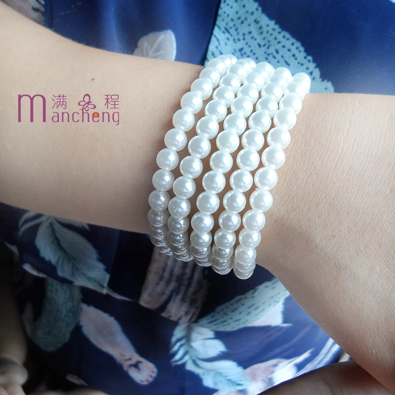 Fnaf 2 Rupee Item Fashion 5Pcs Lots 6Mm White Imitation Pearl Beads Pulseras Peumesmuslimate Beaded Strand Bracciali Donna Dropshipping