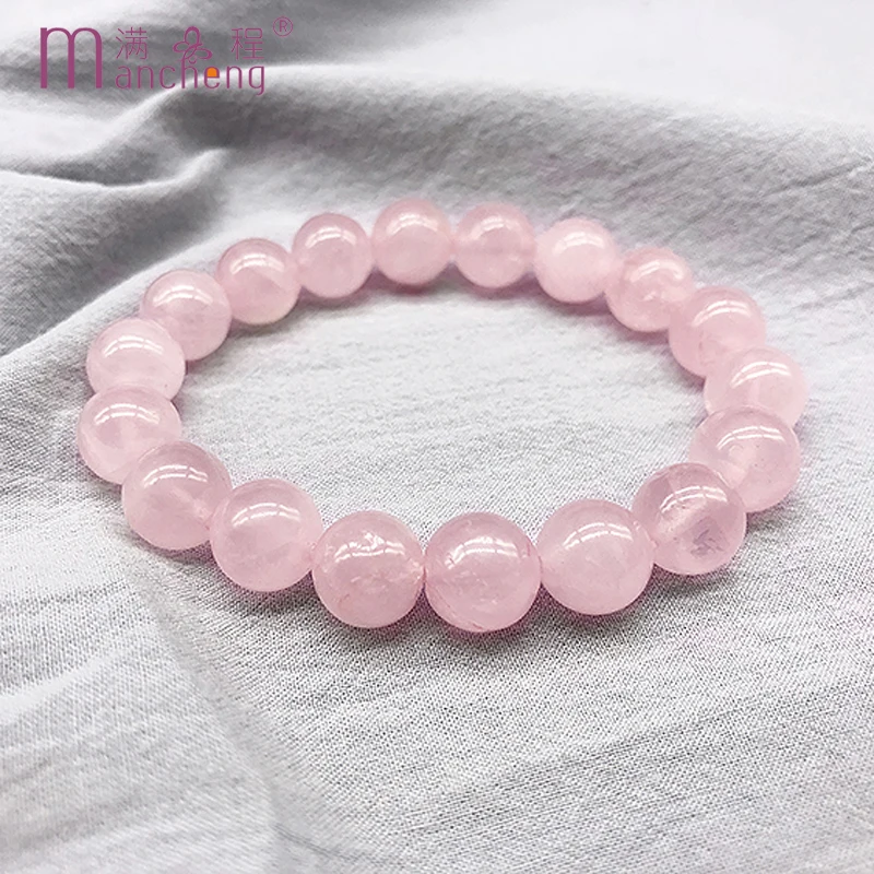 Fnaf 2 Rupee Item Natural Pink Rose Powder Crystal Quartz Streche Bracciale Donna Elastic Pulserase Jewelry Bead Lovers Women