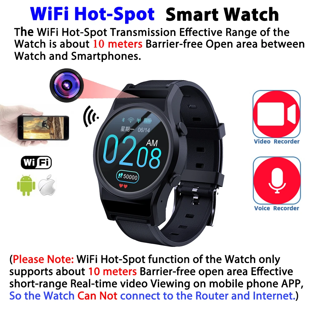Nuovo 1080P Wireless Wifi Hotspot Camera Espion Watch Smart Band Wristband Videoregistratore Vocale Espia Camara Mini Camera Sports Dv