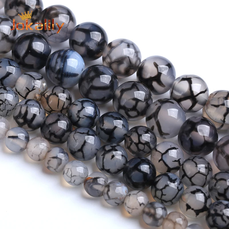 100% Natural Stone Black Dragon Vein Agates Beads For Jewelry Making Round Loose Beads Fit Diy Charm Bracelets 4 6 8 10 12Mm 15"