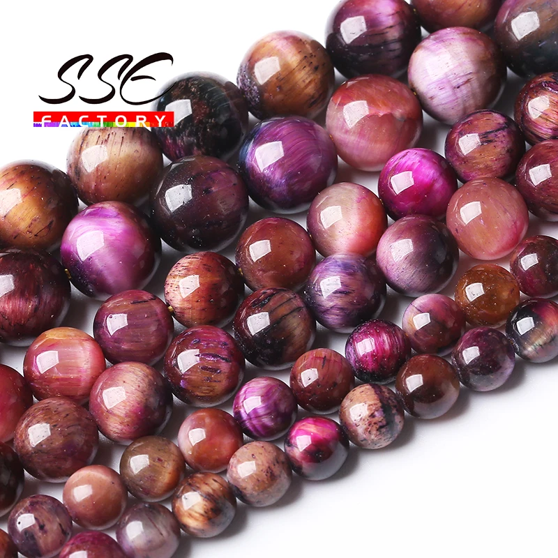 A + Rose Starry Tiger Eye Stone Beads For Jewelry Making Natural Stone Round Loose Beads 4 6 8 10 12Mm Collana Di Bracciali Fai Da Te 15"