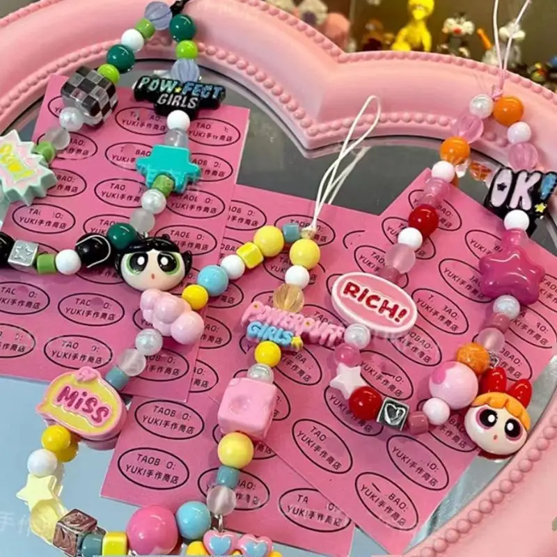 Anime The Powerpuff Girls Cartoon Cellulare Hanging Chain Cute Girl'S Heart Ccd Hanging Chain Headphone Case Chain Girl Gift