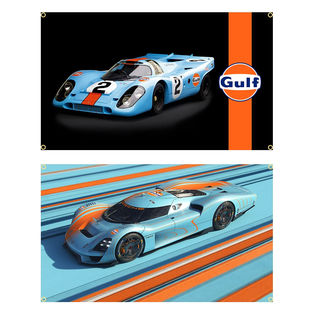 90X150Cm Gulfs Classic Coating Flag Poliestere Stampato Racing Car Banner Garage O Outdoor Per La Decorazione Arazzo