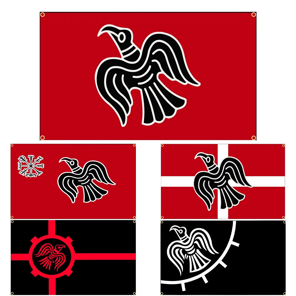 Flagdom 3 X5Fts 90 X150Cm Raven Viking Red And Black Flag