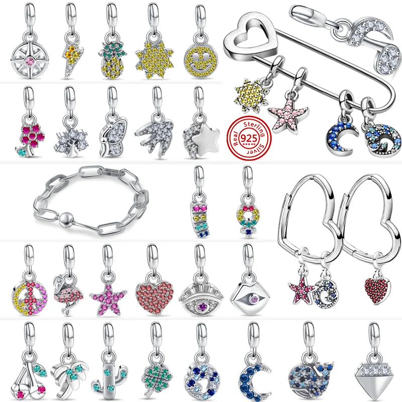 925 Sterling Silver Me Charms Me Flowers Compass Peace Sign Mini Ciondolo Fit Bracciale Pandora Me Originale Per Regalo Di Gioielli Da Donna