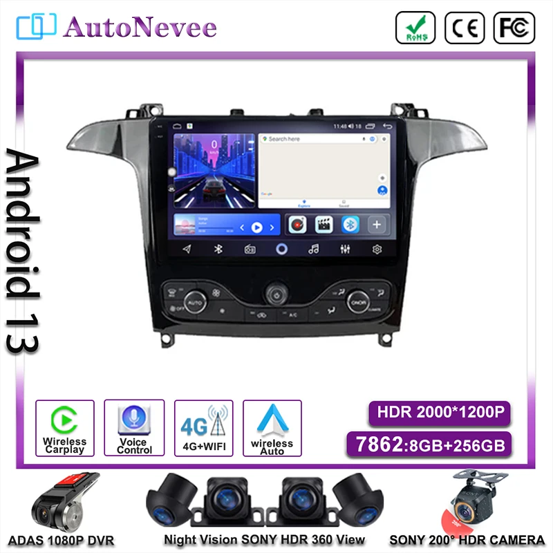 Autoradio Per Ford S Max S-Max 2006-2015 Per Ford Galaxy 2014 Car Multimedia Video Player Gps Radio Android13 Navigazione Dvd