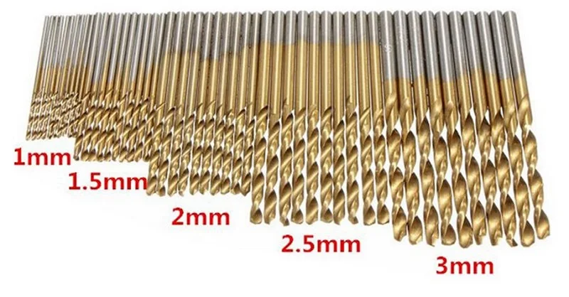 Nuovo 50 Pz/Set 1/1. 5/2/2.5/3Mm Twist Drill Bit Set Saw Set Hss Alto Acciaio Di Titanio Rivestito Trapano La Lavorazione Del Legno Strumento