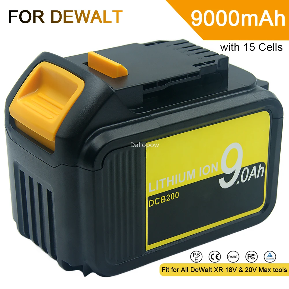 Batteria Ricaricabile Sostitutiva Agli Ioni Di Litio Da 20V 9.0Ah 15 Celle Per Strumenti Dewalt 18V 20V Dcb203 Dcb201 Dcb200 Dcd/Dcf/Dcg/Dcs Series