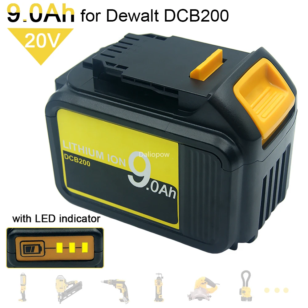 Dcb203 Dcb201 Dcb200 20V 9000Mah 15 Celle Batteria Ricaricabile Di Ricambio Agli Ioni Di Litio Per Strumento Dewalt 18V 20V Serie Dcd/Dcf/Dcg/Dcs