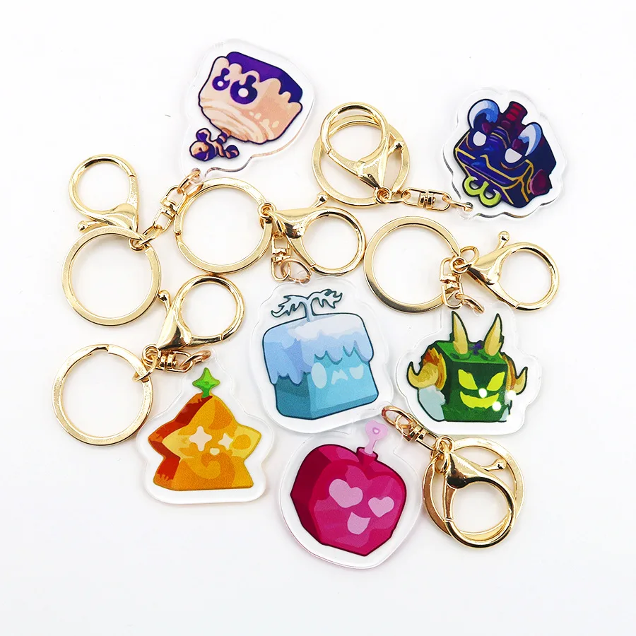 Anime Game Blox Fruits Portachiavi Toy Fruit Leopard Pattern Box Cartoon Toy Pendant Acrilico Fruits Toy Regalo Di Compleanno Per Bambini