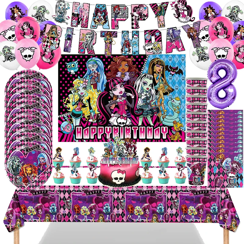 New Monster High Birthday Party Decoration Forniture Per La Tavola Palloncino In Lattice Sfondo Banner Cake Topper Baby Shower