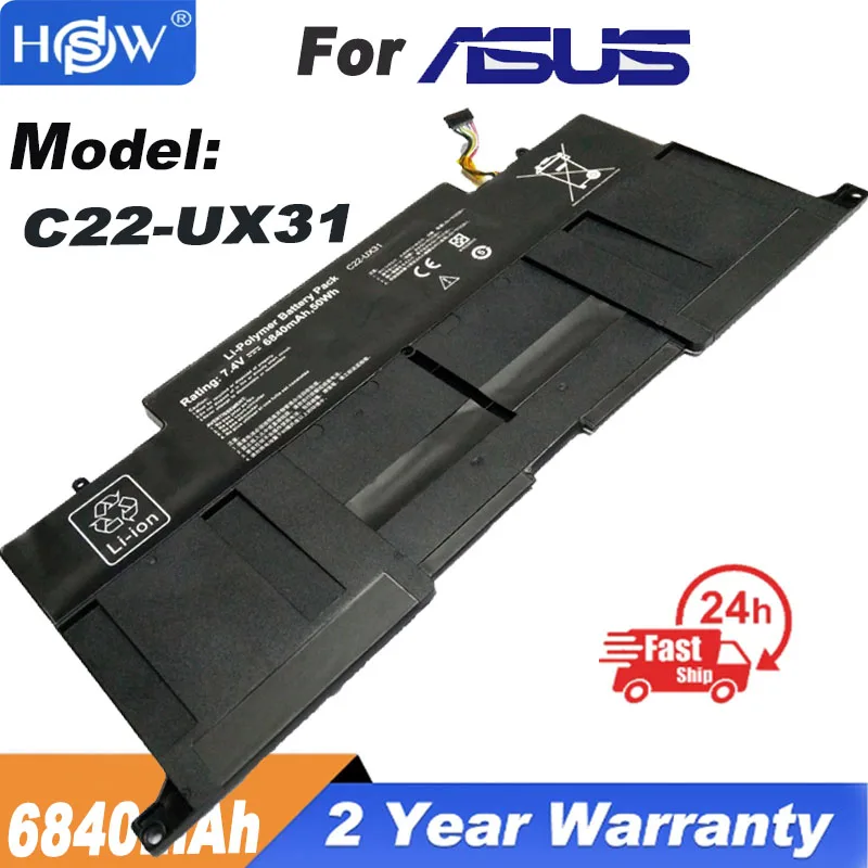 C22-Ux31 Batteria Del Computer Portatile Per Asus Zenbook Ux31 Ux31A Ux31E Ux31E-Dh72 C22-Ux31 C23-Ux31 7.4V 50Wh/6840Mah